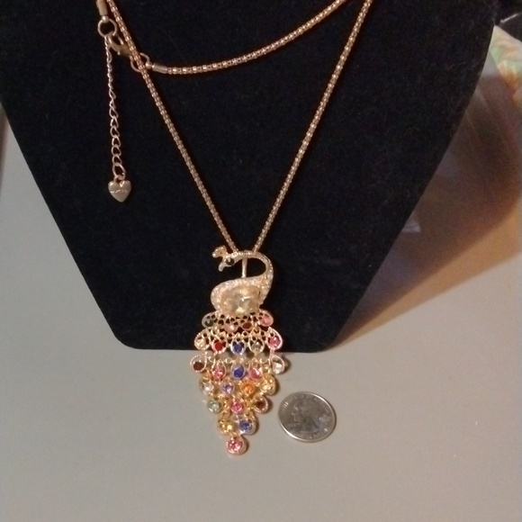 Peacock necklace gold tone 28" (sku 1033) - Picture 4 of 7